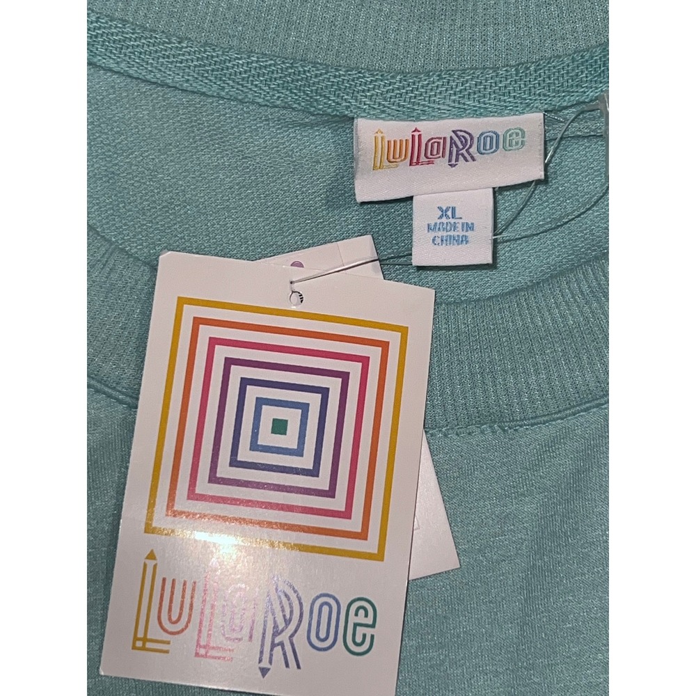 New LuLaRoe Womens XL Live Love Woof Dog Graphic Teal Blue LS HANNAH Pullover - Picture 7 of 8